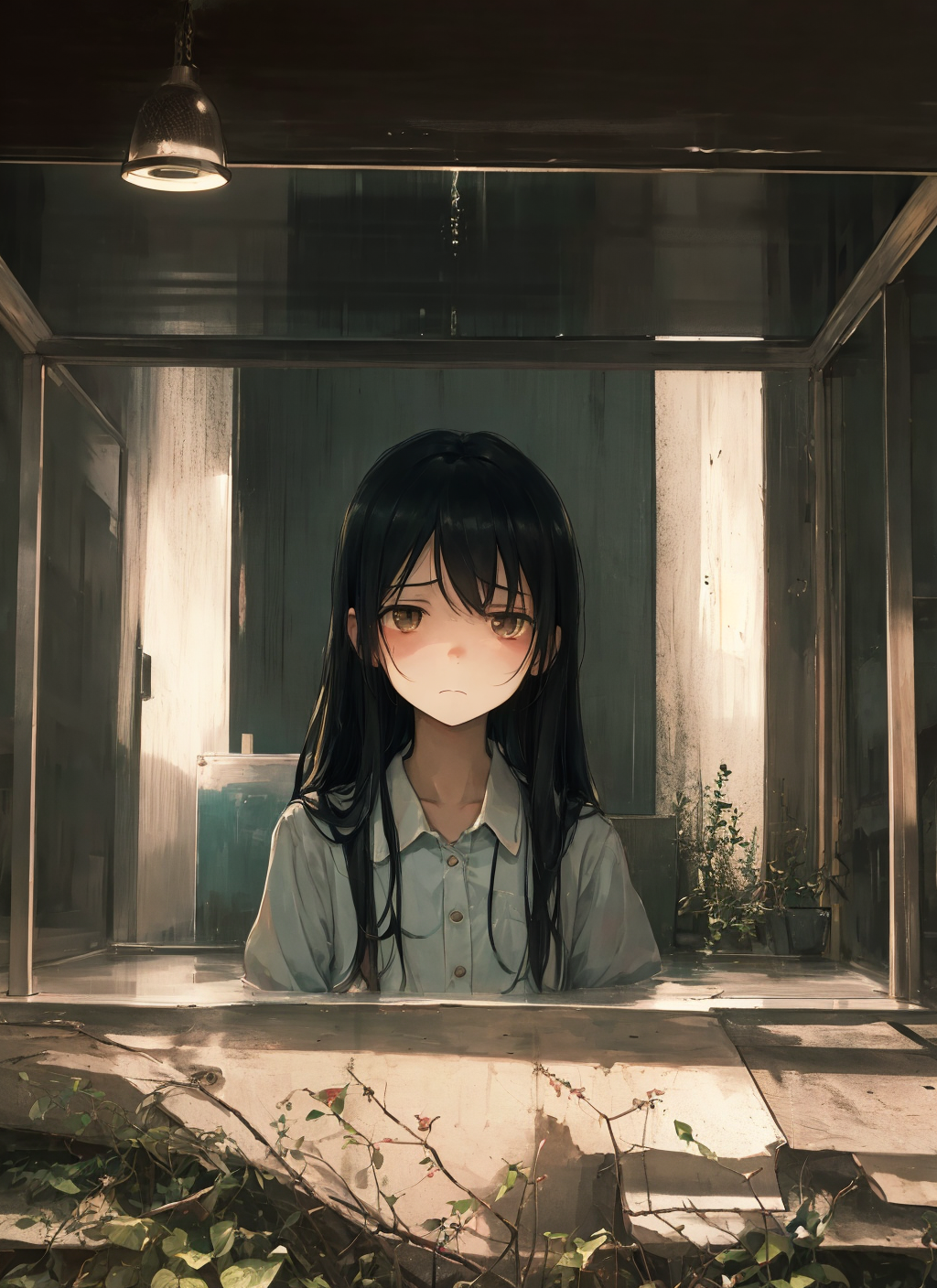 13093-1274511578-Desolate, downcast expression, dim lighting, dark environment, atmosphere of despair,1girl,.png